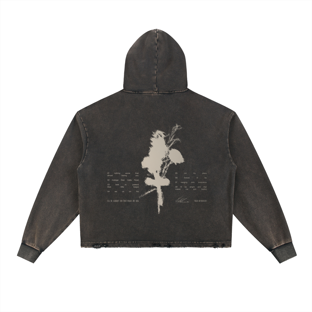Distressed Crop Hoodie - i’ll be alright and that makes me sick